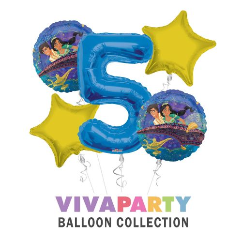  Anagram/ConverUSA Aladdin and The Magic Lamp Happy Birthday Balloon Bouquet 5 pc, 5th Birthday, | Viva Party Balloon Collection