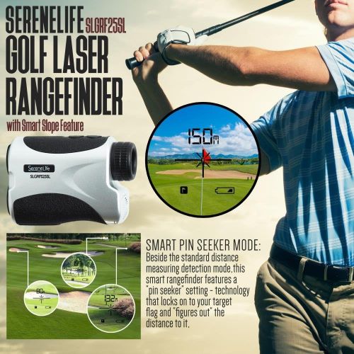  SereneLife Premium Slope Golf Laser Rangefinder with Pinsensor - Digital Golf Distance Meter - Compact Design -with Case