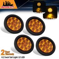Meerkatt (Pack of 4) 4 Inch Amber LED Round Side Marker Lights 12 Diodes Super Bright F3 Piranha w/Rubber & 3-prong Plug Rainproof Clearance Lamp SUV Caravan Tow Truck Bus Trailer