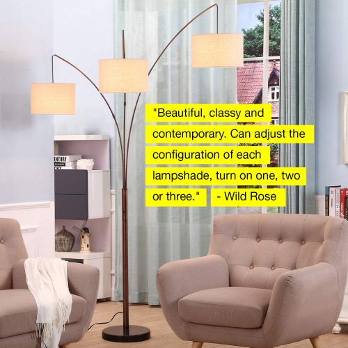  Brightech Trilage - Modern LED Arc Floor Lamp with Marble Base - Free Standing Behind The Couch Lamp for Living Room - 3 Hanging Lights, Great for Reading - Oil Rubbed Bronze