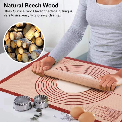  Angadona Silicone Pastry Mat Baking Mat Nonstick Nonslip Extra Large Pie Rolling Mat with Measurements 28By 20,Bread Kneading Board for Rolling Dough,Adjustable Rolling Pins for Baking with
