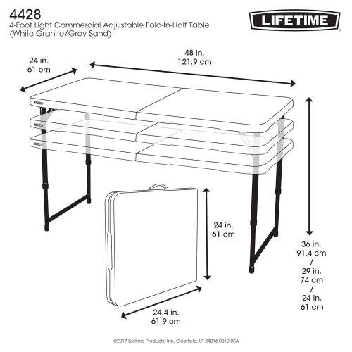 라이프타임 Lifetime 4428 Height Adjustable Craft Camping and Utility Folding Table, 4 ft, 4/48 x 24, White Granite