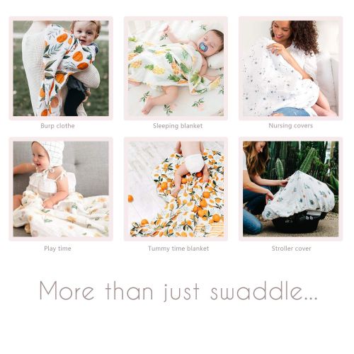  Viviland Baby Muslin Swaddle Blanket for Newborn Girls | 70% Bamboo 30% Cotton Receiving Blanket Swaddle Wrap with Gift Box | 4 Packs 47 X 47 inch Muslin Towel | Bunny, Pineapple,