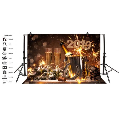  2019 Happy New Year Photography Backdrop - Photo Background - Yeele 10x6.5ft New Year Eve Midnight Fireworks Carnival Backdrop Picture Party Banner Decor Family Portrait Shooting S