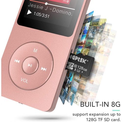  AGPTEK MP3 Player 8GB Bluetooth 4.0, Upgraded A02T Lossless Sport Music Player with FM Radio, Voice Recorder, Expandable Up to 128GB, Black for Kids & Adult