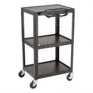Norwood Commercial Furniture Adjustable Height Metal AV Cart with Electric Power & Sliding Tray, NOR-GNO1009-PK-SO