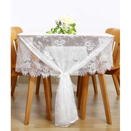  QueenDream 5 Pack White Lace Tablecloth for Rectangle Tables Size for Party Banquet Dining Wedding Home Decorations Size 60 X 120 Inches