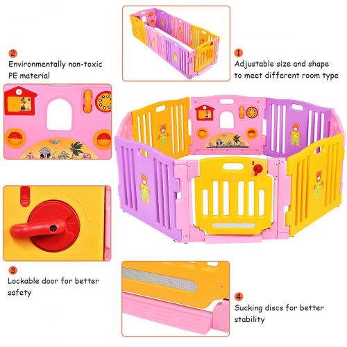  Costzon Baby Playpen Kids Safety Activity Center Play Zone (Pink, 8 Panel)