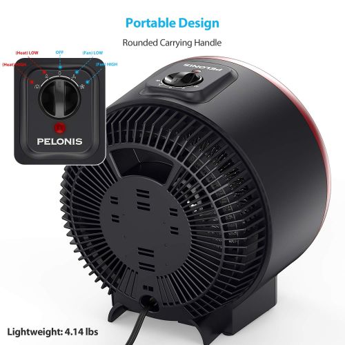  PELONIS PSH700R Space Vortex Heater with Air Circulator Fan, 2 in 1 Portable Heater, 900W/1500W, ETL Listed, Auto Tip-Over Shut Off & Overheat Protection for All Seasons & Whole Ro