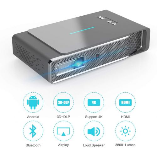  TOUMEI Mini Projector, Android 7.1 OS, Screen Share for iOS iPhone iPad Android Tablet, Quad-Core HDMITFUSB Socket Auto Keystone Correction, Portable Video Projector