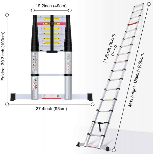  [아마존 핫딜] WolfWise 15.5FT Aluminum Telescoping Ladder with Stabilizer, Telescopic Extension Ladder 330 Pounds Capacity