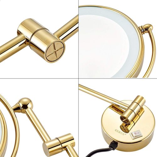  Sanliv 8 Inch Two Sided LED Lighted Makeup Mirror Fog-Free Wall-Mount Magnifying Shaving Mirror with 7X Magnification, Gold Finish