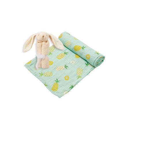  Angel Dear Swaddle and Blankie Gift Set, Pineapple with Beige Bunny