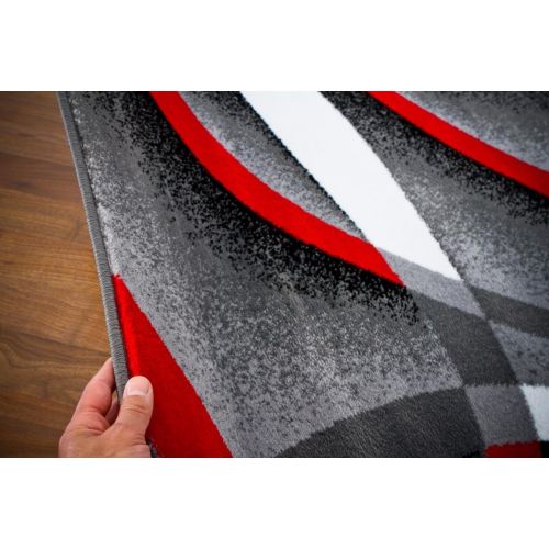  Persian Area Rugs 2305 Gray Black Red White Swirls 52 x72 Modern Abstract Area Rug Carpet by Persian-Rugs