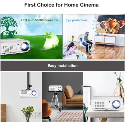  EUG HD Projector Wireless Bluetooth LED LCD 3600 Lumen Wxga Home Entertainment Projector Android 6.0 Multimedia Smart TV Proyector with HDMI VGA USB Ypbpr RCA Audio Indoor Outdoor Thea