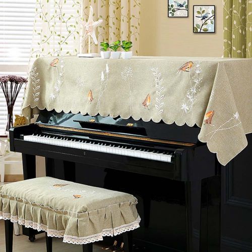  PANDA SUPERSTORE Embroidered Spring Bird Textile Piano Dust Cover Half Upright Piano Cover Cloth Keyboard Cover