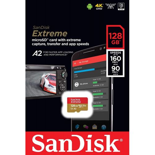 샌디스크 SanDisk 128GB SDXC Micro Extreme Memory Card Bundle Works with DJI Osmo Pocket Gimbal Camera 4K V30 Class 10 A2 UHS-I (SDSQXA1-128G-GN6MA) Plus (1) Everything But Stromboli (TM) 3.