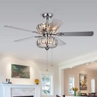 Warehouse of Tiffany Kyana 6-light Crystal 5-blade 52-inch Chrome Ceiling Fan (Remote Optional) - Pull Chain