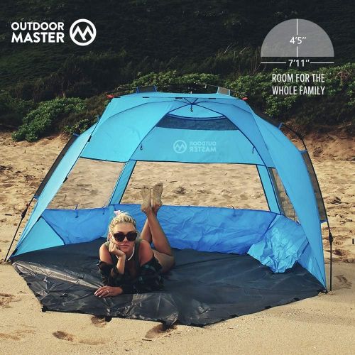  [아마존베스트]OutdoorMaster Pop Up Beach Tent XL - Easy Setup, Portable 3-4 Person Tall Beach Shade Folding Sun Shelter with UPF 50+ UV Protection Removable Skylight Family Size