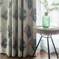 VOGOL Polyester Cotton Leaves Printed Curtains, Thermal Insulated Blackout Curtain Top Grommet Drapes Panels for Bedroom Hotel Living Room, Two Panels, W52 x L96 inch