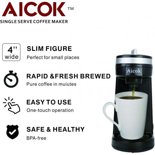  [아마존핫딜][아마존 핫딜] AICOK Aicok Single Serve Coffee Maker, Coffee Machine with 12OZ Water Tank, for Most Single Cup Pods including K-Cup Pods, Quick Brew Technology Travel One Cup Coffee Brewer