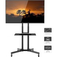 1home Rolling TV Cart Mobile TV Stand with Laptop Shelf & Locking Wheels for 32 to 65 inch LCD LED OLED Plasma Flat Panel Screen Height Adjustable, Black