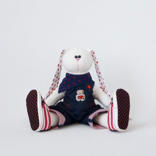  ZuzuHappyToys Handmade Stuffed bunny toy 14.5 inch, Fabric bunny doll for boys, Easter rabbit plush (1)