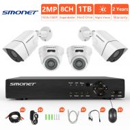 [8CH Expandable System]Security Camera System Wired,SMONET 8CH 5-in-1 1080P CCTV Camera System(1TB Hard Drive),4pcs 2MP Bullet/Dome Security Cameras,Super Night Vision,P2P,Free APP