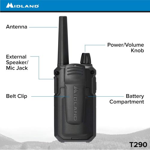  Midland - X-TALKER T290VP4, 36 Channel GMRS GMRS Two-Way Radio - Up to 40 Mile Range Walkie Talkie, 121 Privacy Codes, NOAA Weather Scan + Alert (Pair Pack) (Black/Silver)