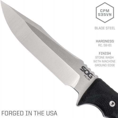  SOG Fixed Blade Knives with Sheath  “Pillar” USA Made Steel Full Tang Knife, Tactical Knife, Survival Knife w Micarta Blade Knife Handle (UF1001-BX)