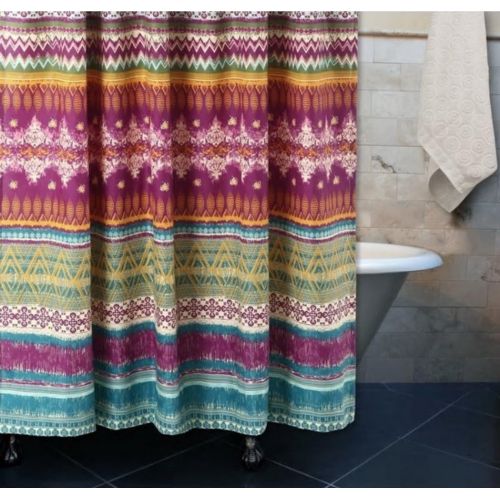  Finely Stitched Western Tribal Geometric Chevron Stripe Pattern Print Multicolor Blue Pink Yellow Tab Top Window Curtains Panels Pair 84 Length Set of 2