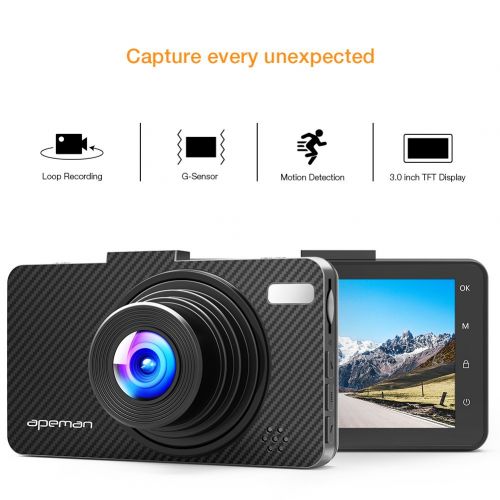  [Updated Version] Dash Cam APEMAN Dashboard FHD 1080P Car Camera DVR Recorder with 3.0 LED Screen, Night Vision, G-Sensor, WDR, Loop Recording, Motion Detection(C450)