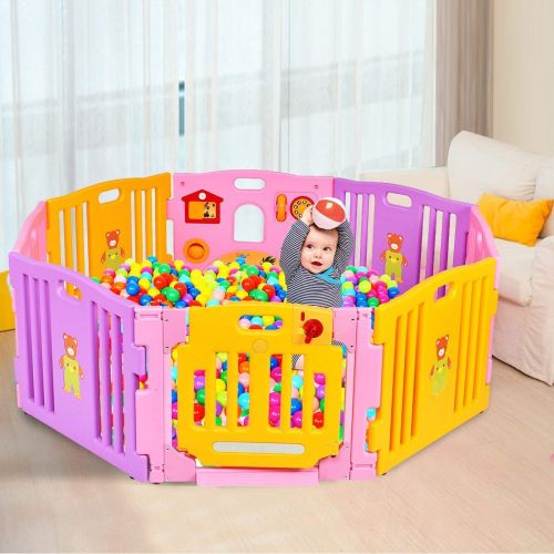  Costzon 8 Panel Baby Playpen Safety Activity Center for Kids Play Zone (8-Panel with Mats)