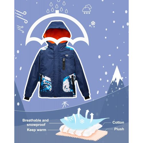  Wantdo Boys Ski Jacket Waterproof Thick Winter Coat with Hood for Skiing Skating Hiking