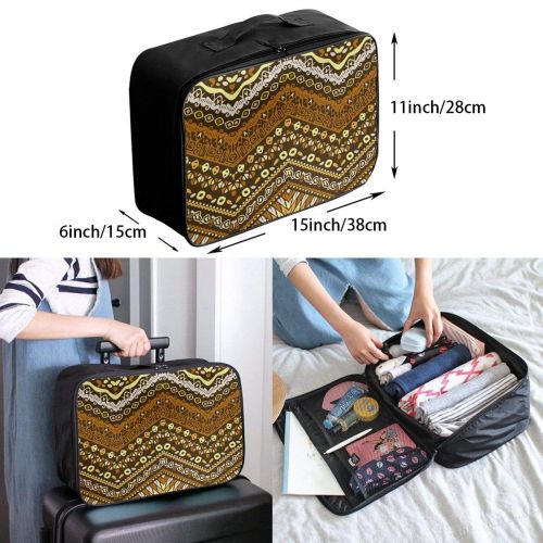  HFXFM Ethnic Pattern with Zigzag Travel Pouch Carry-on Duffel Bag Waterproof Portable Luggage Bag Attach to Suitcase