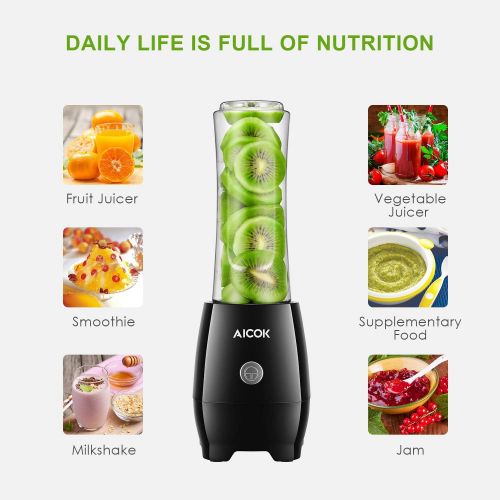  AICOK Aicok Personal Blender with Tritan Travel Bottles (20+10Oz), Electric Single Serve Blender Stainless Steel 4-Blade for Juice,Shakes and Baby Food, 300W