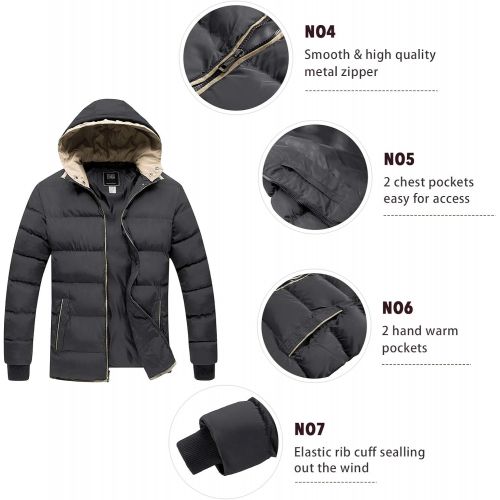  ZSHOW Mens Winter Thicken Jacket Warm Double Hooded Quilted Cotton Coat