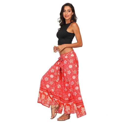  Baskuwish Women Pants Womens Smocked Flowy Yoga Harem Pants,Casual Summer Loose Yoga Trousers Baggy Boho Aladdin Harem Pants Red