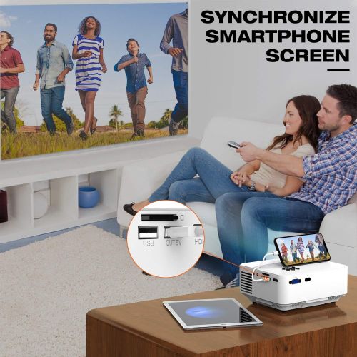  Mini Projector, TOPVISION Projector with Synchronize Smart Phone Screen, Upgrade to 3600L, 1080P Supported, 176 Display, 50,000 Hours Led, Compatible with Fire Stick,HDMI,VGA,USB,T