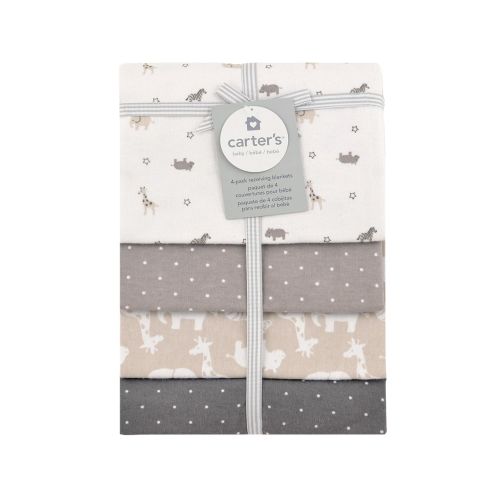  Carters Flannel Receiving Blankets, Taupe Jungle/Grey