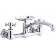 Kohler KOHLER 159-3-CP Antique Two-Hole Wall-Mount Sink 12 spout, soap Dish and 6-Prong Handles Kitchen Faucet, Polished Chrome