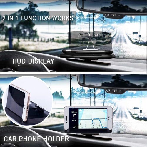  CoolKo Head Up Display, Car HUD Phone GPS Navigation Image Reflector, Cell Phone Holder Mount, Universal Smart Mobile Cell Phone Holder Mount [Bonus: 2M Android Braided Cable]