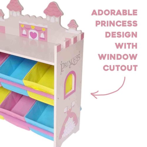  Bebe Style Toddler Size Premium Wooden Castle Toy Storage Shelf with 6 Bins Easy Assembly Pink