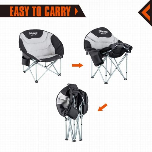  KingCamp Moon Saucer Leisure Heavy Duty Steel Camping Chair Padded Seat with Cooler Bag (Grey with Cup Holder)