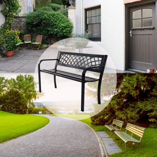  FDW Patio Park Garden Bench Porch Path Chair Outdoor Deck Steel Frame, Black