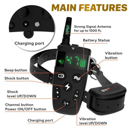  TBI Pro Dog Training Collar with Remote, Long Range 1600, Shock, Vibration Control, Rechargeable & Ipx7 Waterproof, for Small, Medium, Large Dogs, All Breeds
