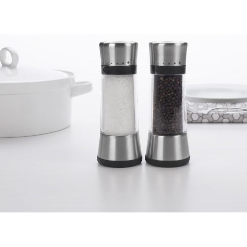 옥소 OXO 11106900 Good Grips Salt and Pepper Mill Set with Adjustable Grind Size, Silver
