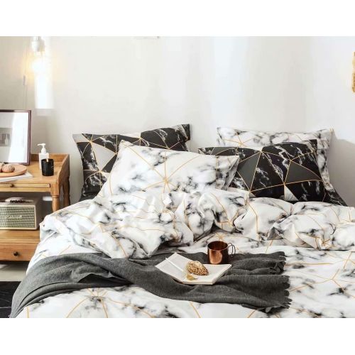  Visit the Wellboo Store Wellboo White Marble Bedding Sets Women White and Gold Duvet Cover Modern Triangle Marble Quilt Covers Girl White Twin Cotton Texture Bedding Geometric Gothic Bedding Covers Adult