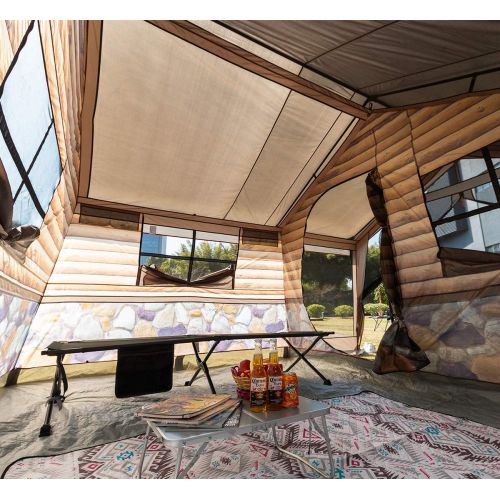  Odoland Timber Ridge Family Camping Tent 13 and 13 feet Log Cabin Vacation Home Portable Rain Fly with Roller Carry Bag