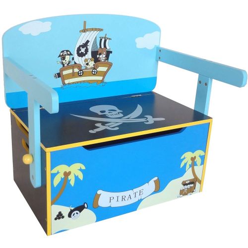  Bebe Style Toddler Sized Premium Wooden Convertible 3 in 1 Bench Desk and Table Pirate Theme Easy Assembly Blue